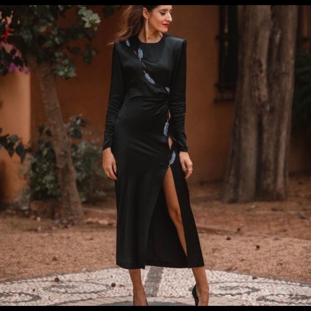 Zara NEW Leaf Satin Effect Dress Blogger's Fav